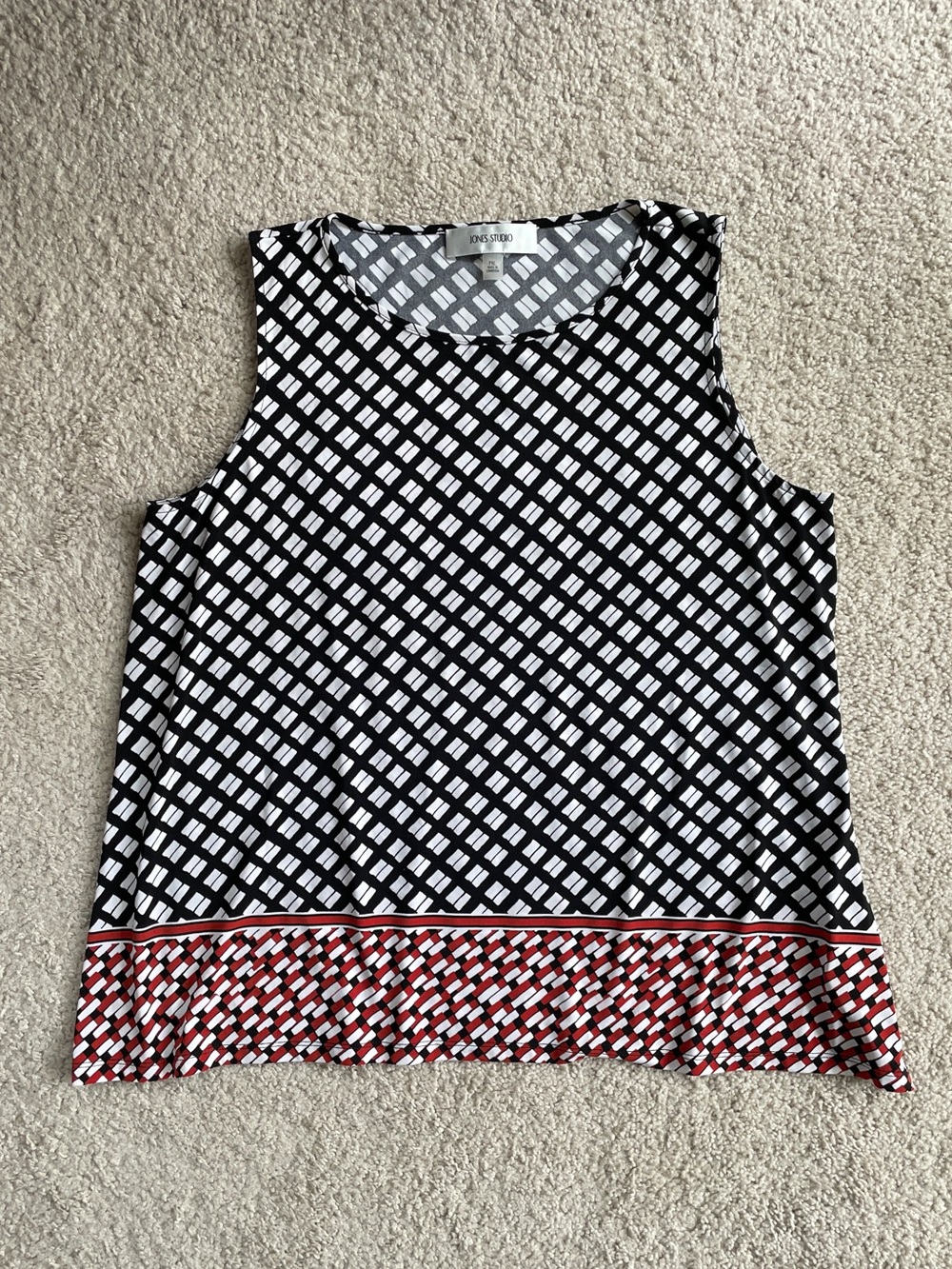 Jones Studio New York Black White Rust Geometric Sleeveless Top Size Petite XL